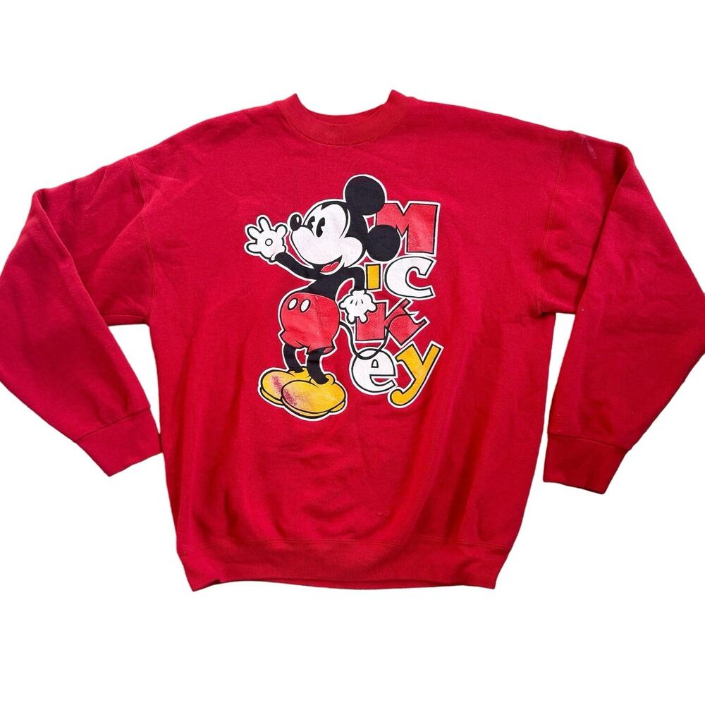 Vtg 1990s Mickey Mouse Red Sweatshirt XL